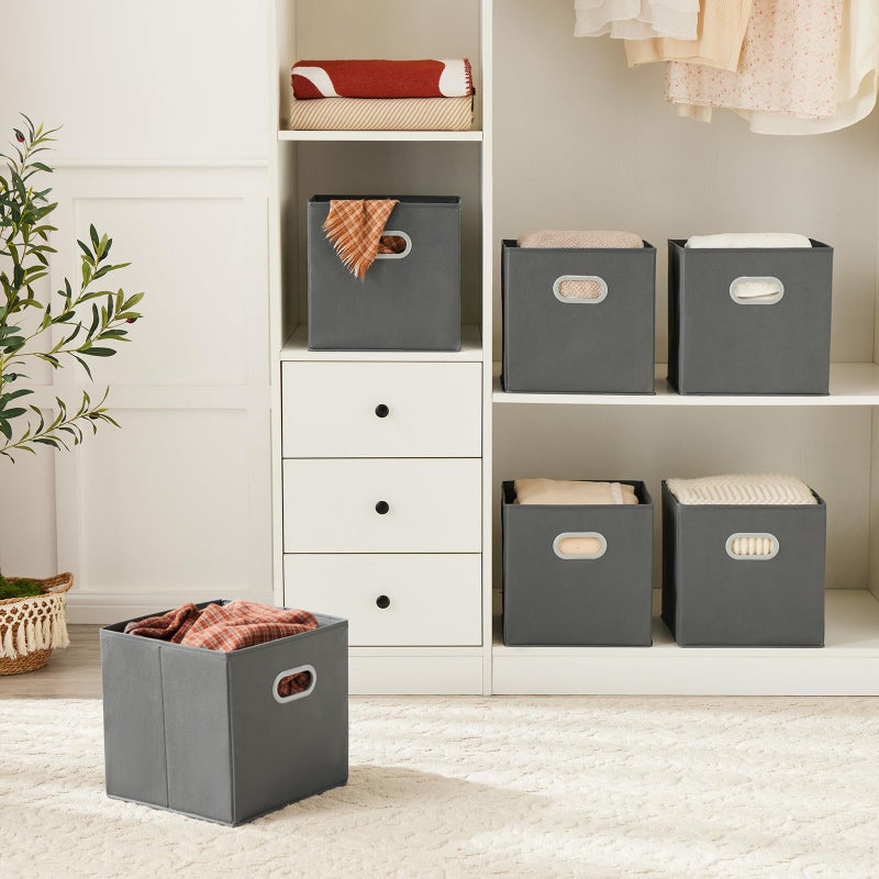 MAX Houser Fabric Storage Bins Cubes Baskets Containers with Dual Plastic Handles for Home Closet Bedroom Drawers Organizers (Cattail Gray) - Image 2